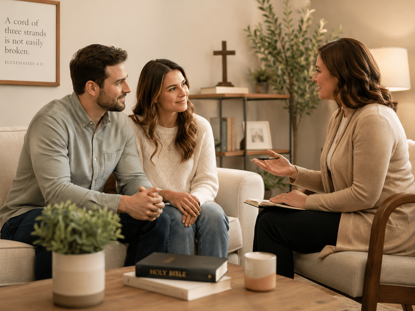 Couple receiving faith-based premarital counseling