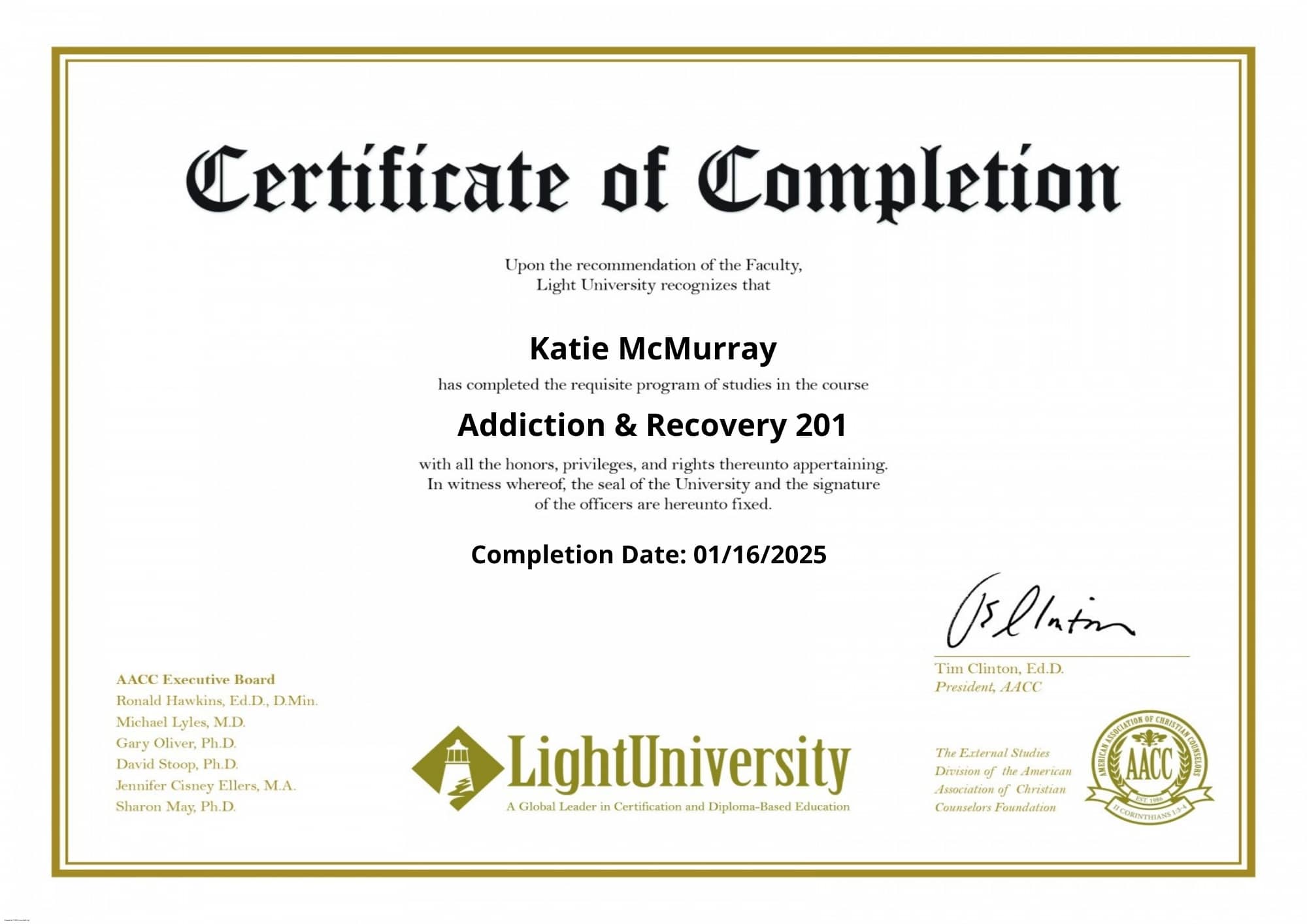 Addiction & Recovery Certificate Katie McMurray